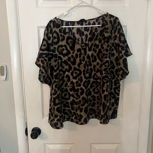 SHEIN Leopard Print Blouse - Black and Brown